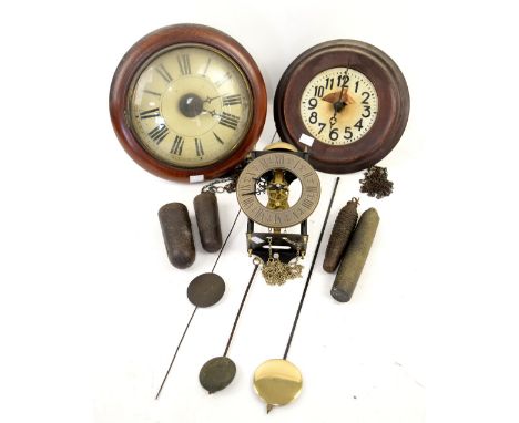 Weight driven mahogany wall clock, another and a reproduction lantern clock.     