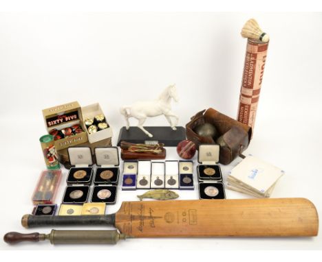 Collection of vintage sporting memorabilia and other items.     