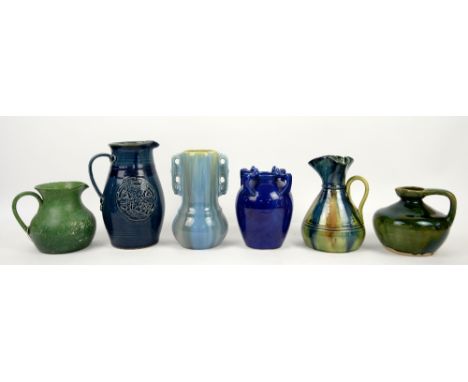 Group of Art pottery including a green Compton pottery jug, another by Govancroft Glasgow and four further pieces (6).     