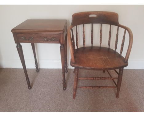 AMENDED DESCRIPTION - Early 20th century oak tub chair and an oak side table with single drawer&nbsp;.     