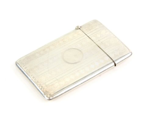 Silver card case with banded engine turned finish and vacant cartouche, Birmingham 1924.     