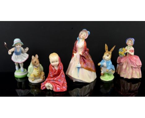 Collection of figurines including Doulton ‘This Little Pig’, HN 1793, 'Cissie' HN 1809, Paisley Shawl HN 1988, Beswick Peter 