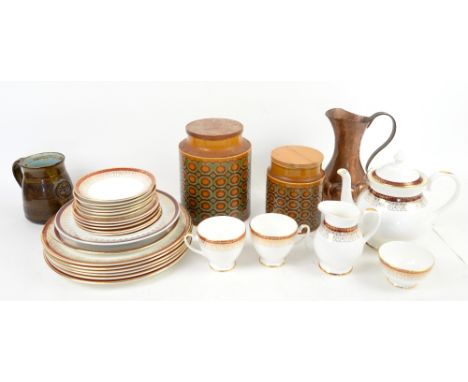 Quantity of pottery and china, including matching green Carltonware candle stick holders, pottery tankard signed Sinclair, Ho