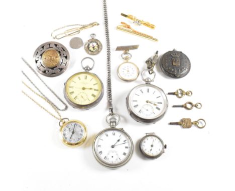 A collection of antique and later hallmarked silver pocket watches, jewellery and costume jewellery. The lot to include a Kay