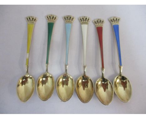 Danish silver gilt enamel teaspoons 