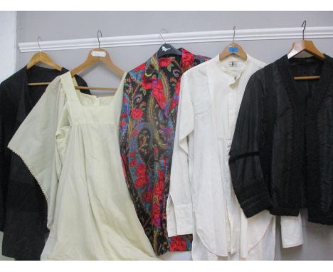 A group of dressing up and vintage clothing to include a 1970's David Silverman cream dress with waterfall sleeves and croche