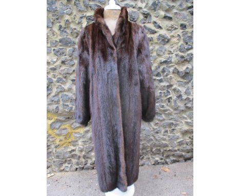 A vintage full length brown mink coat having a shawl collar, 38/40" chest x 47" longCondition: Good, slight wear to pocket en
