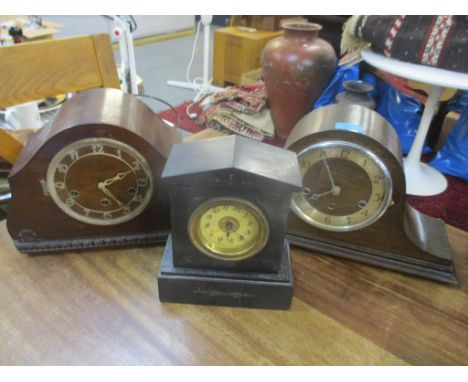 Three clocks to include an early 20th century Napoleon Hat mantel clock 