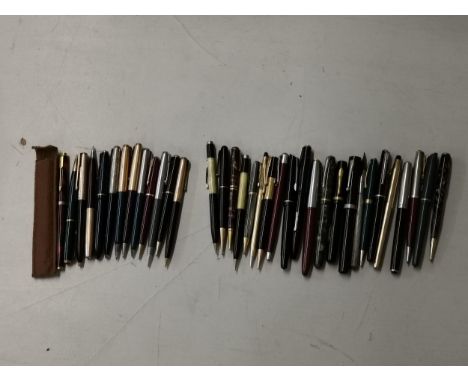 A collection of vintage pens and pencils to include thirteen Parker examples and others such as Cross, FineLine, Fyne Poynt, 