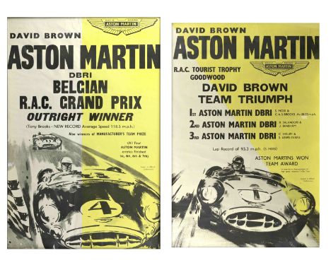 Two Aston Martin DBR1 'Successes' posters, late 1950sboth printed in black and yellow on paper, comprising 1958   RAC Tourist