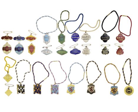 A comprehensive collection of BARC Goodwood Member's and Guest's enamel lapel badges, 1949-1965,comprising 1949, numbered 126