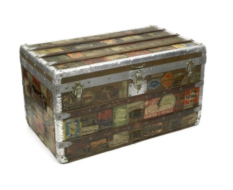 A Louis Vuitton 'Lightweight' cabin trunk, circa 1898,brown canvas exterior, with aluminium reinforced edging and corners, ri