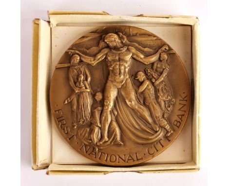 A bronze First National bank of New York 150 year service commemorative medal 1962.