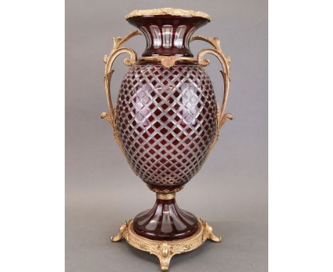 An impressive large Ormulu mounted Bohemian cut crystal vase, H. 53cm.