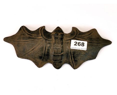 A Chinese carved jade / hardstone bat amulet, W. 26cm.