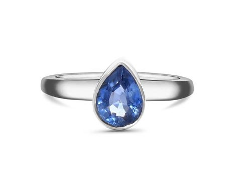 A 925 silver ring set with a pear cut sapphire, (O).