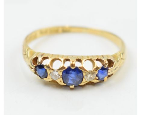 18ct gold ladies ring set with diamonds and sapphires, 2.8 grams, size Q.  