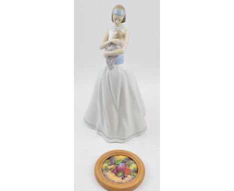 Large Nao figure 'The Light of My Life', boxed, with a hand painted fruit scene plaque by Christopher Burns (Former Worcester