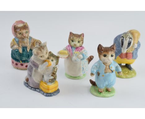 Beswick Beatrix Potter figures to include Tabitha Twitchit and Miss Moppet, Tom Kitten, Tommy Brock, Cousin Ribby and damaged