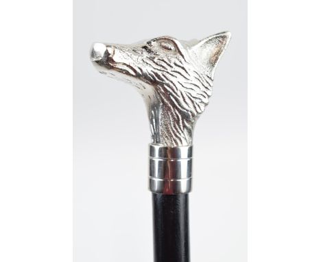 Modern walking stick with fox's head handle, 96cm long.  