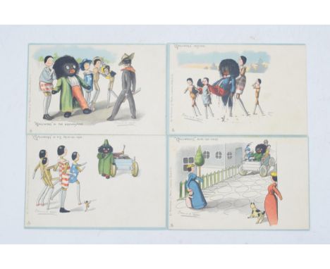 Florence K Upton: a set of 4 postcards to include 'His Auto-Go-Kart', 'The Highwayman', 'Rescued' and 'Auto-Go-Kart' (4).  