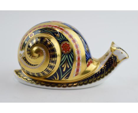 Royal Crown Derby paperweight in the form of a Garden Snail, limited edition, first quality with gold stopper.  In good condi