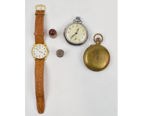 A collection of three watches to include two pocket watches and wrist watch. Smiths top winding pocket watch together with Vi