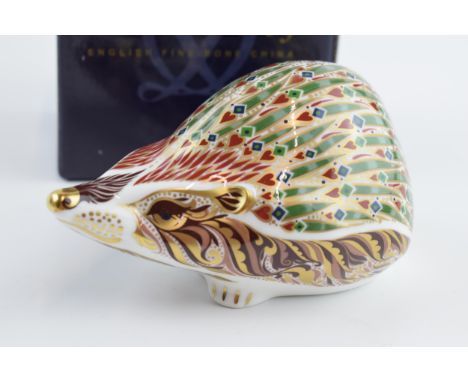 Boxed Royal Crown Derby paperweight in the form of an Ashbourne Hedgehog, limited edition of 500, first quality with gold sto