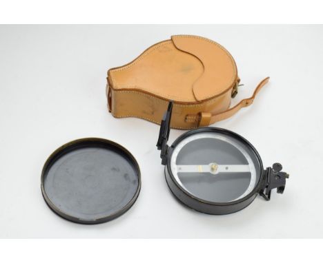 Vintage surveyor's compass house in leather case, unmarked.  