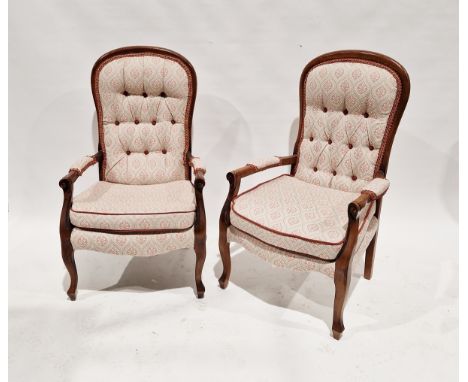 Pair of 20th century mahogany armchairs each with button back and upholstered seats, 109cm high (2)  Condition Report Seat to