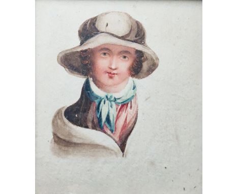 1930's English school, miniature Watercolour drawing Head and shoulders portrait of a woman in cloche cap, 8cm x 7cm, gilt fr
