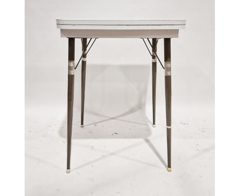 Vintage foldover work table/artist's table&nbsp;with rotating white formica coated top, on four metal legs, 80cm high x 60cm 