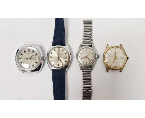 Vintage Timex automatic gentleman's wristwatch, the circular dial with blue baton hour markers, day/date aperture at the quar