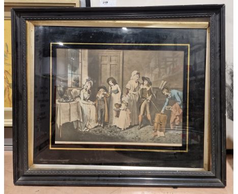 Pair of colour engravings&nbsp;showing late 18th century conversation piece scenes, painted by W R Brigg, 1790 and engraved b