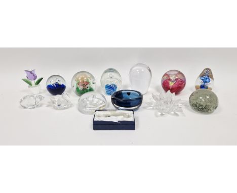 Collection of paperweights and other items&nbsp;including an Orrefors blue cased small oval bowl, etched marks, no.3753/5, as