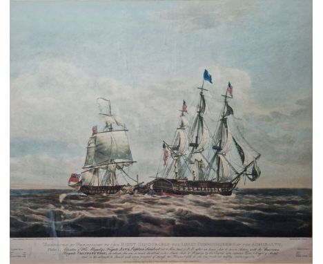 Nicholas Pocock (1740-1821)  Set of four etchings and aquatints engraved by R & D Havel  "The Java and the Constitution", pla
