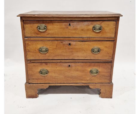 Small Georgian mahogany chest of drawers&nbsp;comprising three long drawers, each with two brass handles, raised on ogee brac