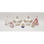 Pair of 19th century Derby porcelain two-handled rocaille moulded sauce tureens and covers, and four