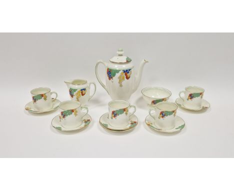 Royal Doulton Art Deco part coffee service, circa 1930s, printed green marks, pattern no. U1536, printed with stylised bell-s