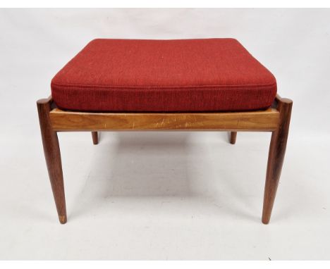 Kai Kristiansen, teak ottoman/stool&nbsp;"Paper Knife 121" model, designed in 1956 for Magnus Olesen, Denmark, padded, loose 