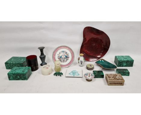 Collection of polished malachite boxes&nbsp;in sizes, various Austrian enamelled cups, stands and napkin rings, an Asian lacq