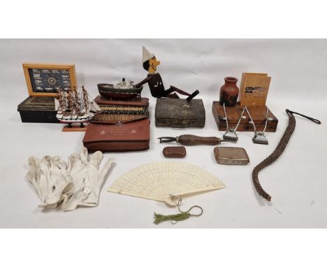 Assorted collectables&nbsp;including a leather and blue watered silk masonic apron and gloves named for W F Drew, Beech Lodge