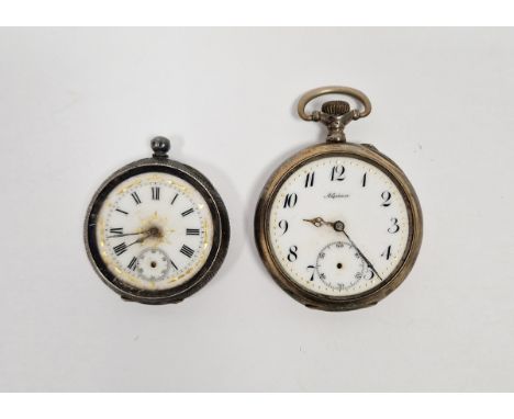 Two continental low grade silver-cased pocket watches, both having enamel dials, one marked 800, the other 835, gross weight 