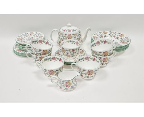 Minton bone china 'Haddon Hall' pattern part breakfast service, 20th century, printed brown marks including teapot and cover,