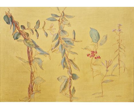 Carolyn Sergeant  Oil on board "Honeysuckle, Spindle and Michelmass Daisy", initialled 'CS' and dated 01, 40cm x 55cm  Condit
