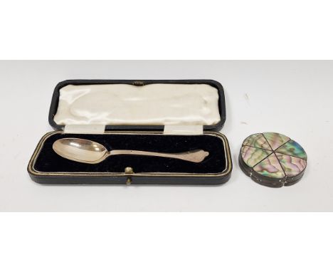 Silver spoon&nbsp;with triffid terminal, Sheffield 1934, cased, and a Danish white-metal and abalone shell trinket box&nbsp;