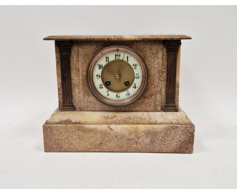 Late 19th/early 20th century alabaster-cased mantel clock, the circular dial having Arabic numerals denoting hours, 23cm high