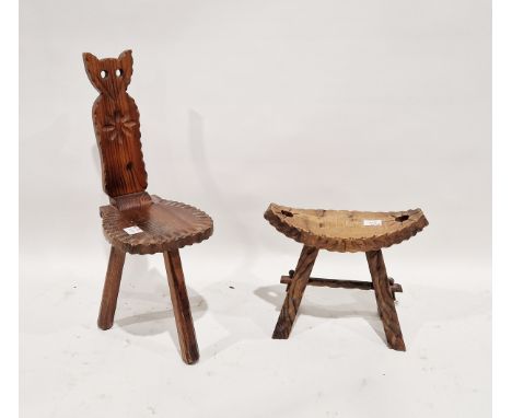 20th century folding spinning/stool, 86cm high and another similar stool&nbsp;(2)&nbsp;