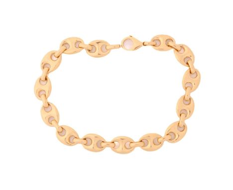 A heavy anchor link chain in yellow metal, fastened with lobster clasp, marked as '18ct OBLO', measuring 21.0 cm in length, t