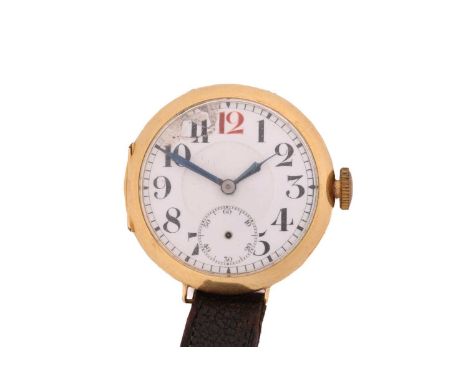 A trench watch style officers watch, with an R &amp; Co Talisman Swiss-made movement in an 18ct yellow gold case with white e